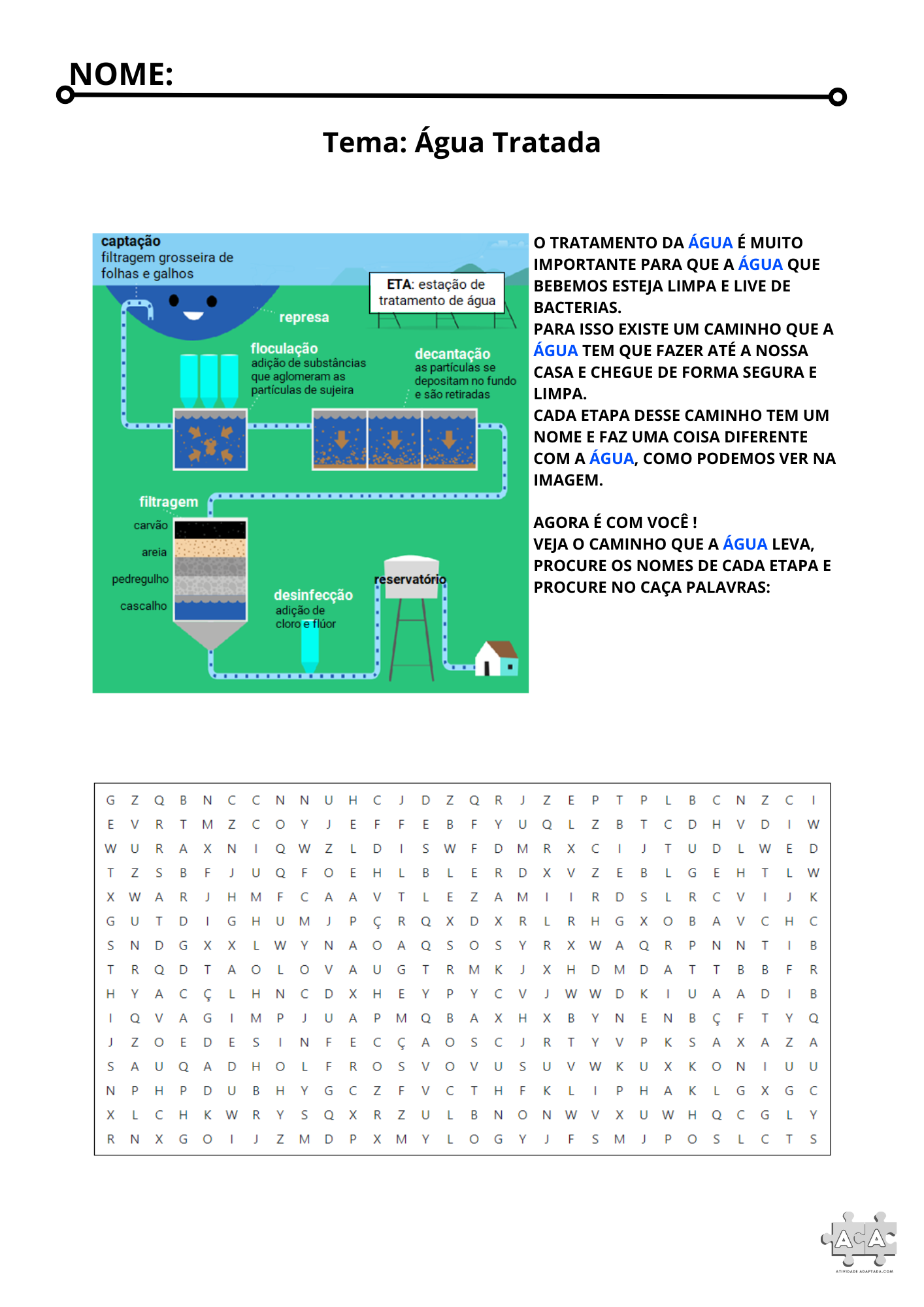 Caça palavras do tratamento da água